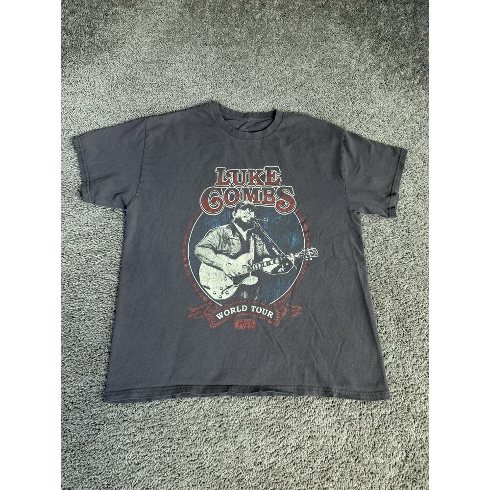 Luke Combs Shirt Mens L Gray World Tour 2023 Graphic Crew Neck Cotton Tagless